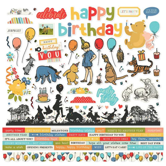 Simple Stories - Say Cheese Classic Pooh Birthday Cardstock Sticker Sheet