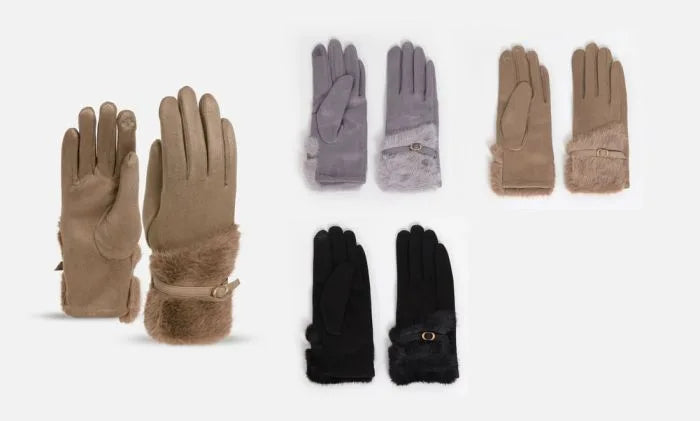 Ladies Faux Fur Gloves - Mocha,Black , Grey