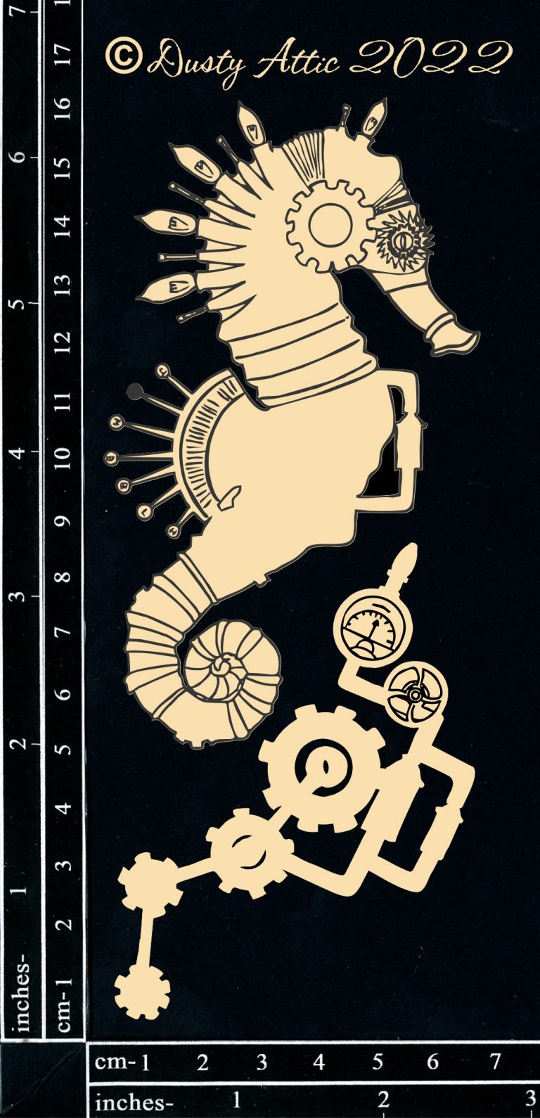 Dusty Attic - Chipboard -Marine Mech Sea Horse small