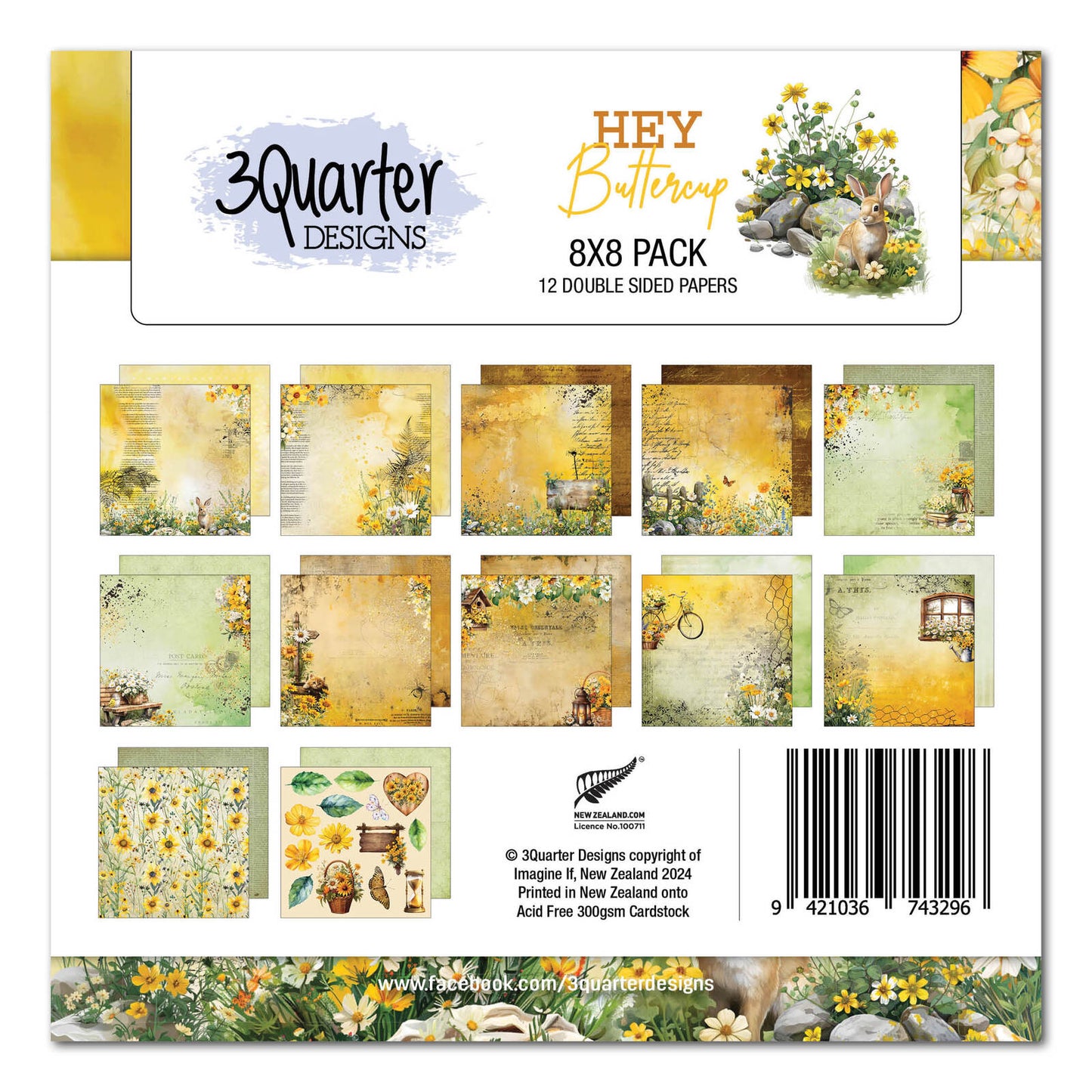3 Quarter Designs - Hey Buttercup Paper Pack 8"x 8"