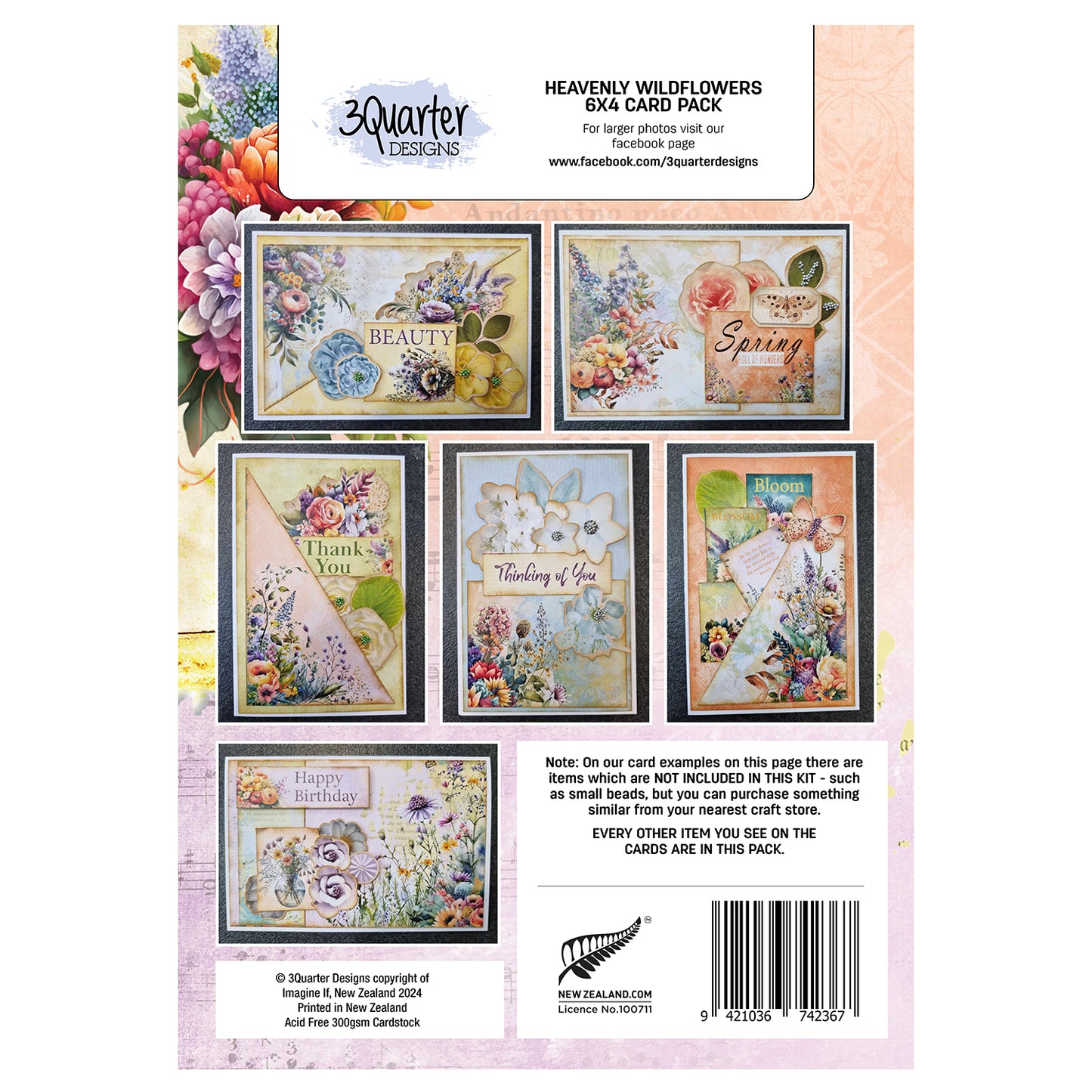 3 Quarter Designs - Heavenly Wildflowers 6x4 Card Pack