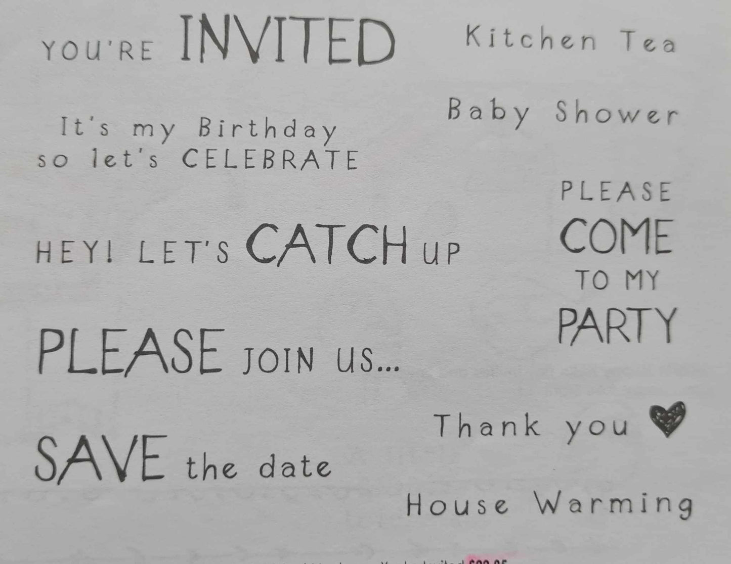 Kaszazz Rubber Stamp - Word Montage You're Invited (un-cut set)