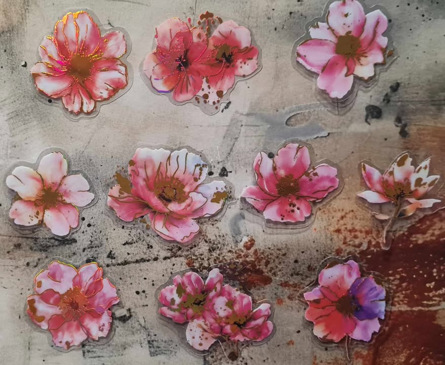 Floral Blooms - Clear Stickers - Pink