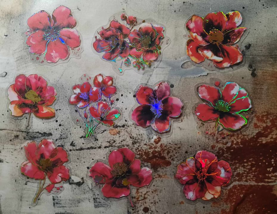 Floral Blooms - Clear Stickers - Red