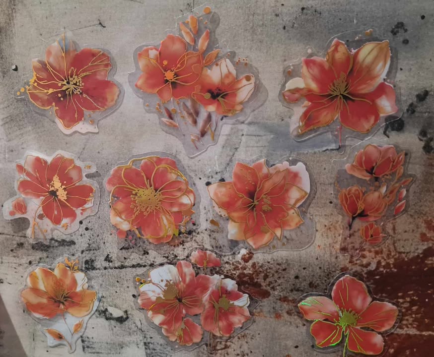 Floral Blooms - Clear Stickers - Orange