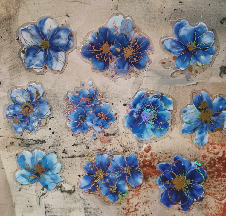 Floral Blooms - Clear Stickers - Blue