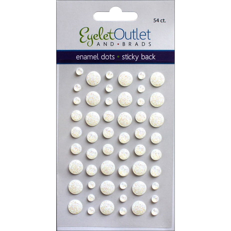 Eyelet Outlet & Brads - Enamel Dots - Sticky Back- Glitter White