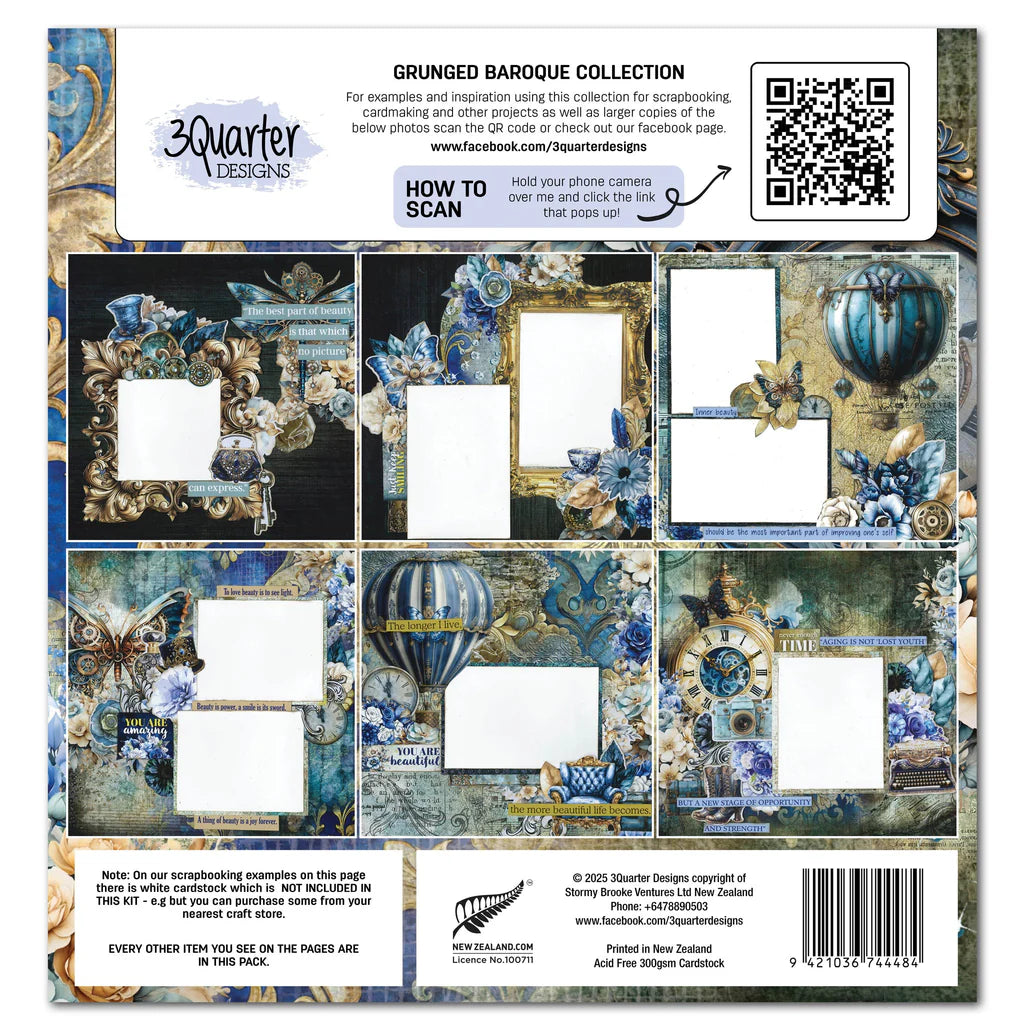 3 Quarter Designs -Grunged Baroque Collection Designer Paper & Diecuts Set