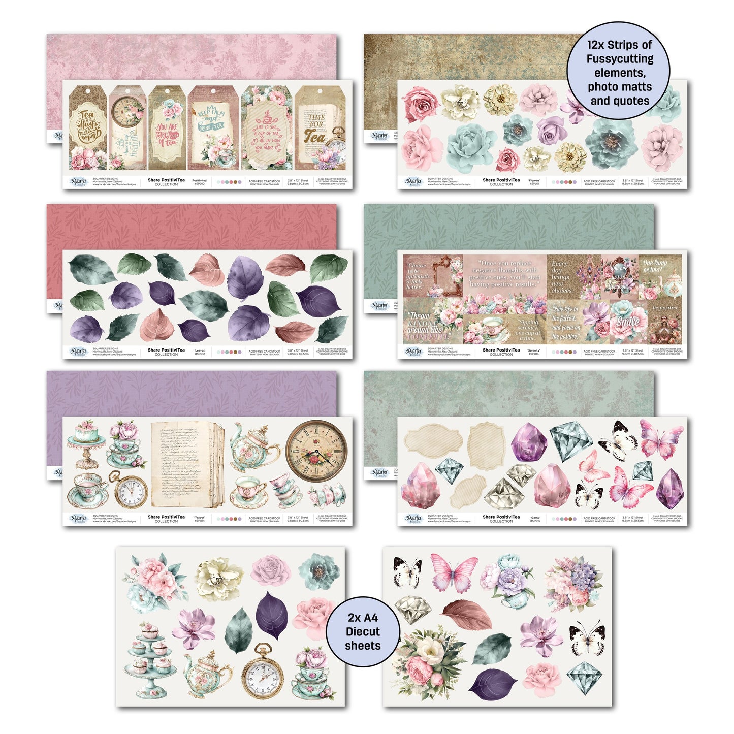 3 Quarter Designs - Share Positivi-Tea Collection Designer Paper & Diecuts Set