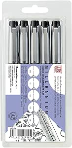 Zig Millenium Assortment Black Pens 5 Pc