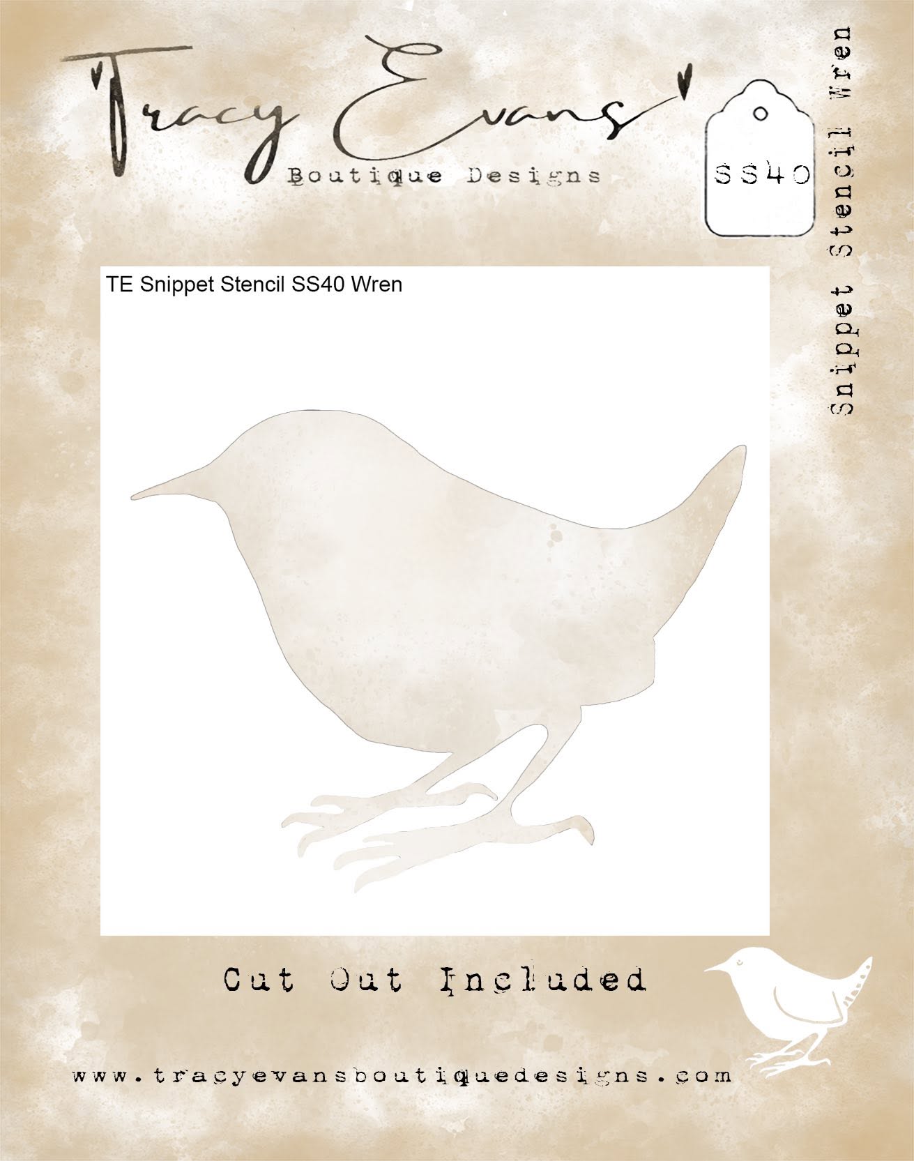 Tracy Evans Boutique Designs - Snippet Stencils - Wren SS40