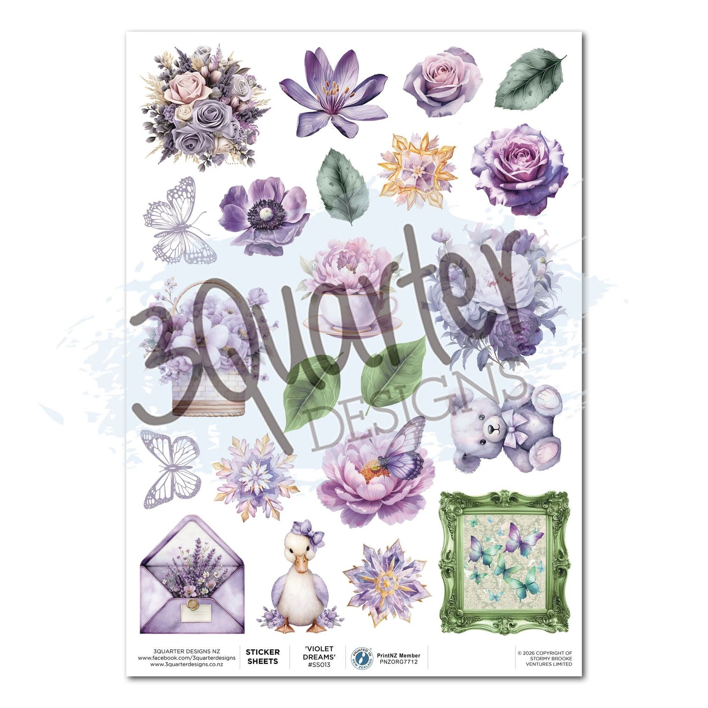 3 Quarter Designs - Sticker Sheet - Violet Dreams