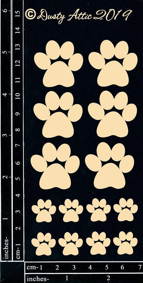 Dusty Attic - Chipboard - Paw Prints - Dog