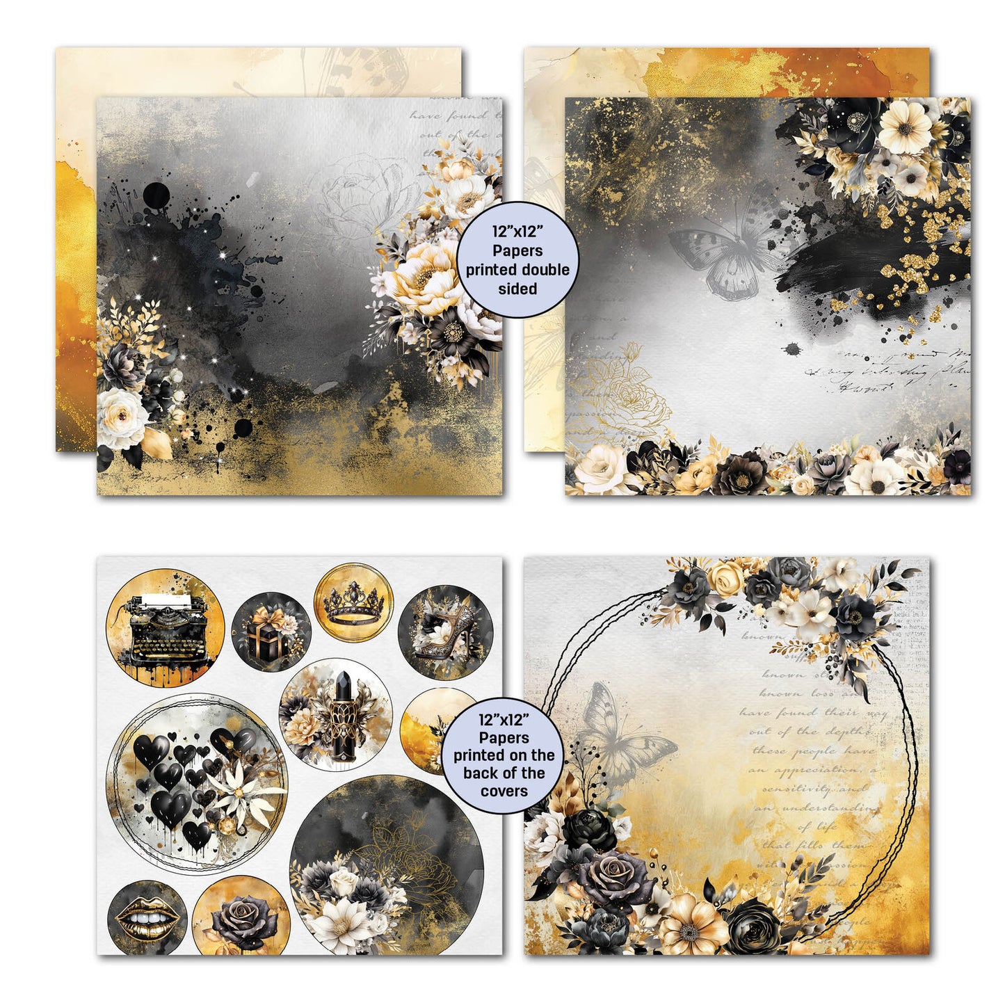3 Quarter Designs -Golden Ebony Collection Designer Paper & Diecuts Set