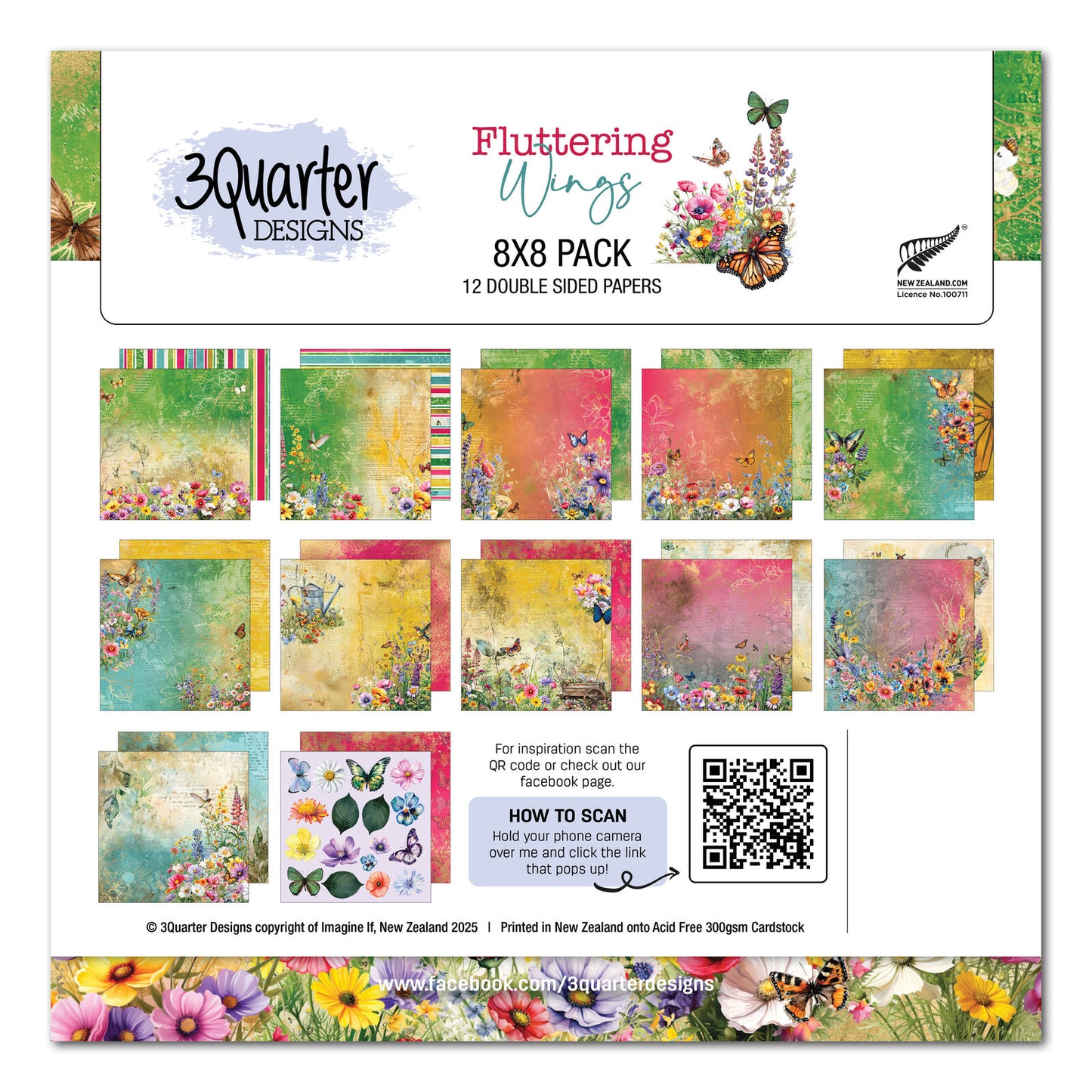 3 Quarter Designs - Fluttering Wings 8x8 Pack