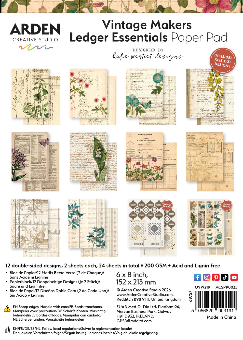 Arden Creative Vintage Makers Ledger Essentials 6" x 8'' Paper Pad