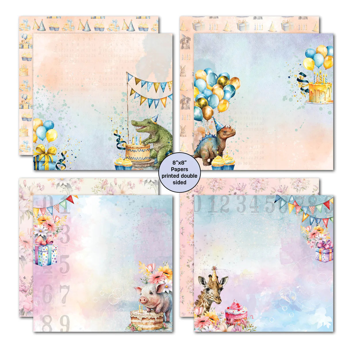 3 Quarter Designs -Birthday Wishes Pack Papers 8"x 8"