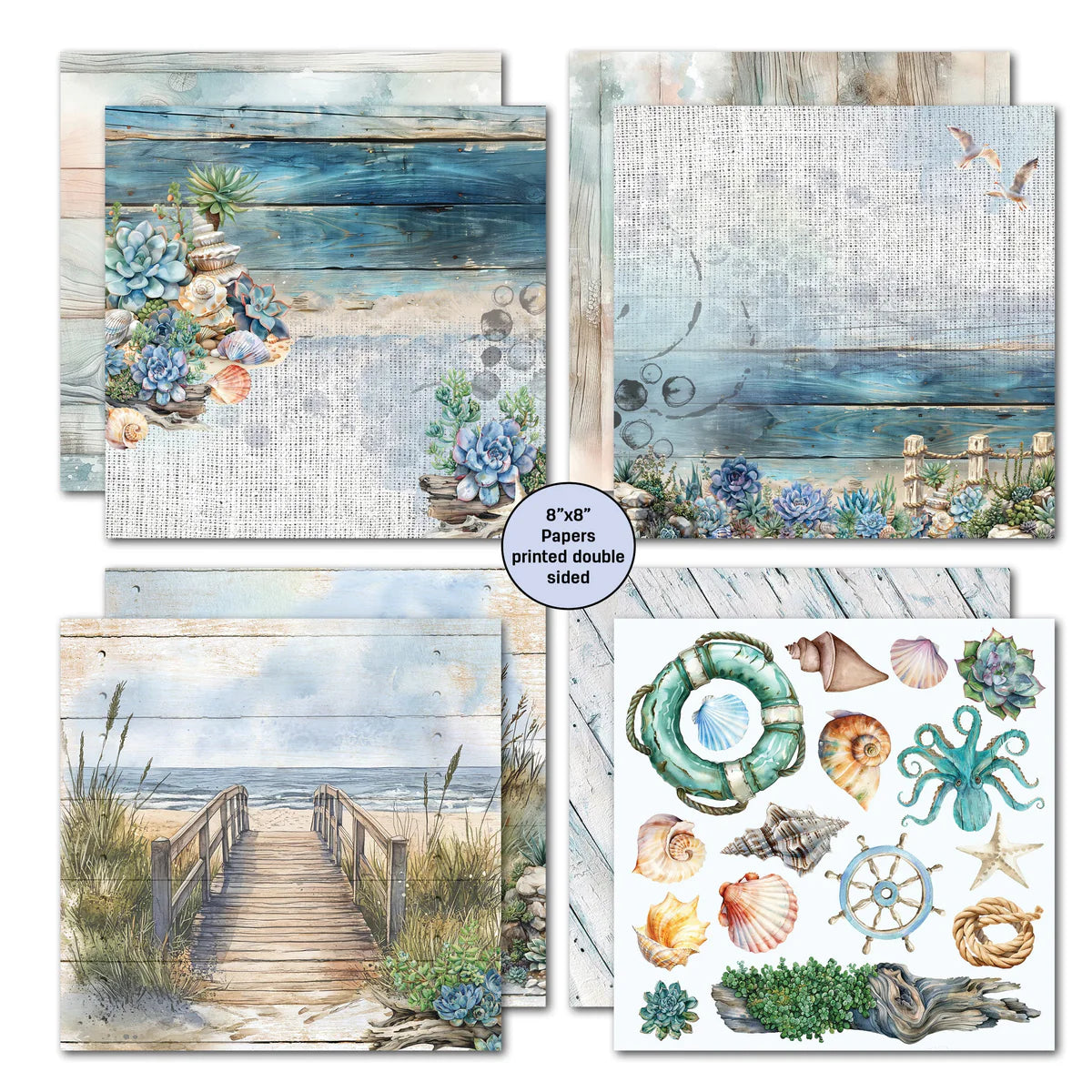 3 Quarter Designs - Coastal Boardwalk Paper Pack 8"x 8"