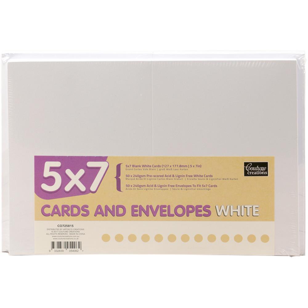 Cards and Envelopes - 5 x 7 White 50