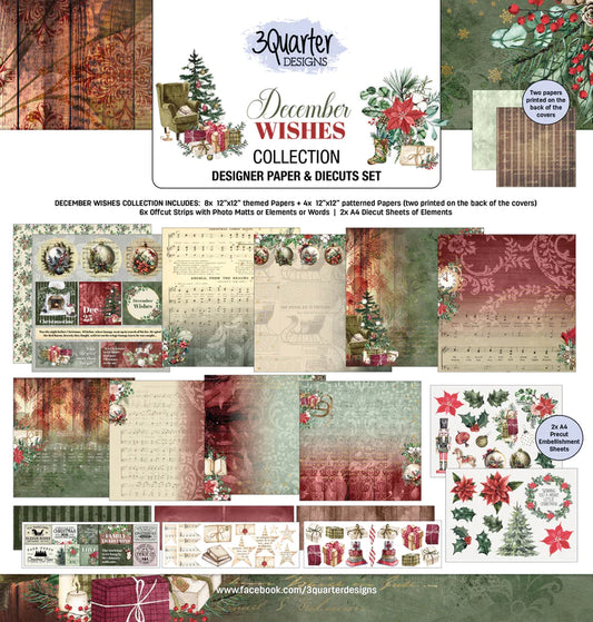 3 Quarter Designs - December Wishes Collection Kit & Diecuts Set