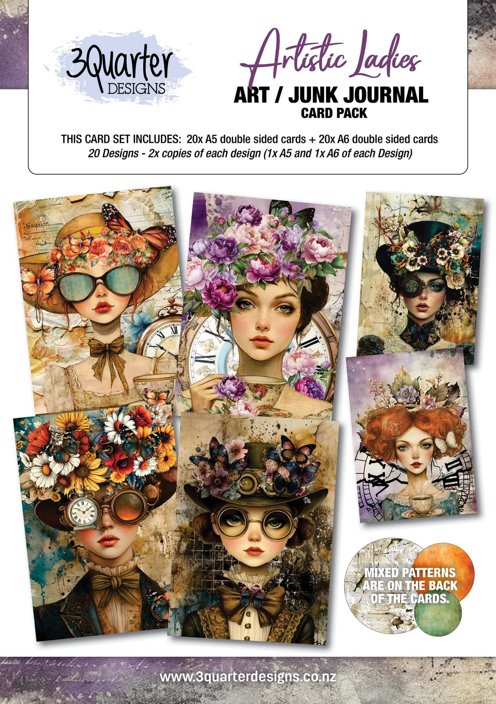 3 Quarter Designs - Artistic Ladies Art/Junk Journal Card Pack