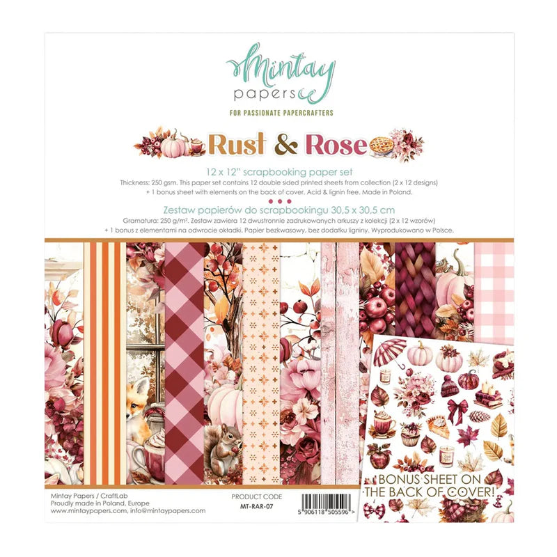 Mintay Papers - Rust & Roses 12 x 12 Scrapbooking Paper set