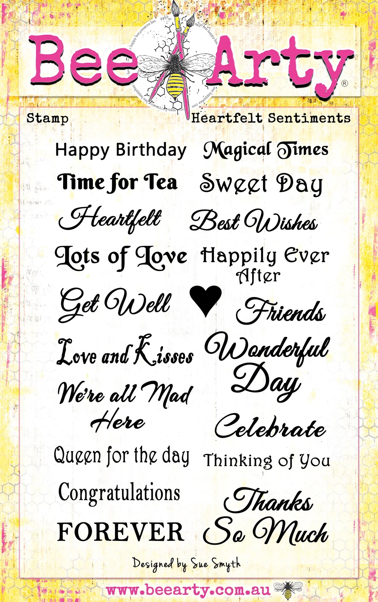 Bee Arty Acrylic Stamps - Queen Of Hearts - Heartfelt Sentiments
