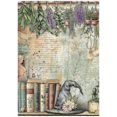 Stamperia - Rice Paper - Books Herbarium - A4 Sheet