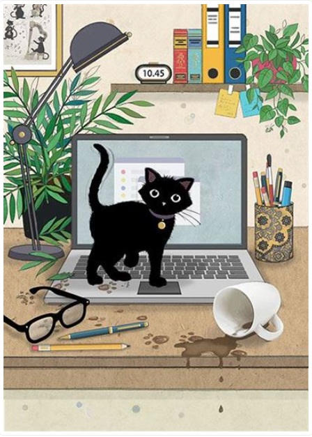 Bug Art Luxury Greeting Cards -Laptop Kitty