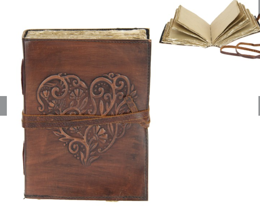 Embossed Heart Leather Journal  20 x 13cm