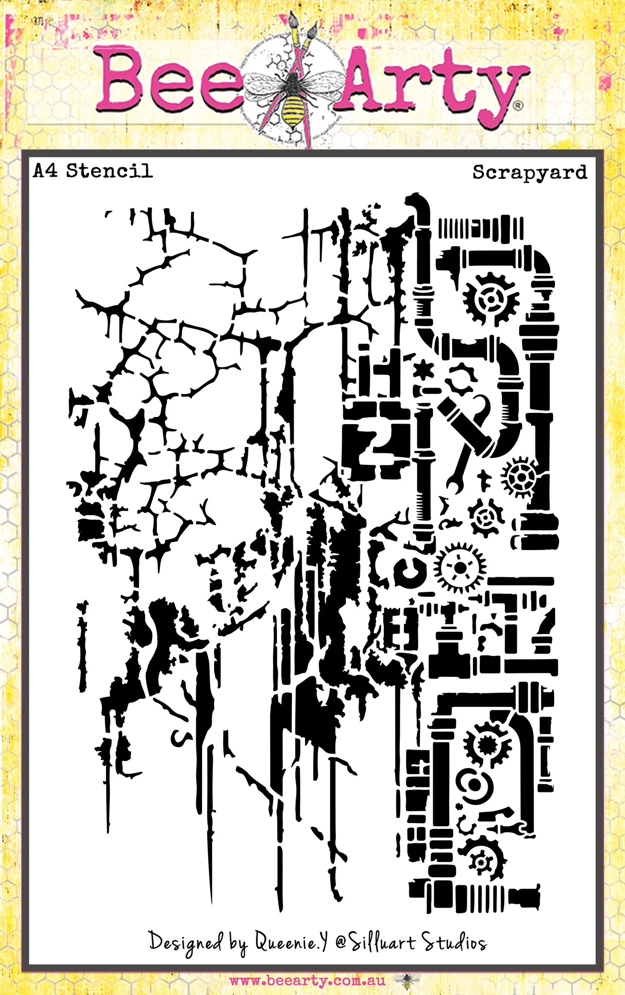 Bee Arty Stencil A4 - Scrapyard - Timeless Grit