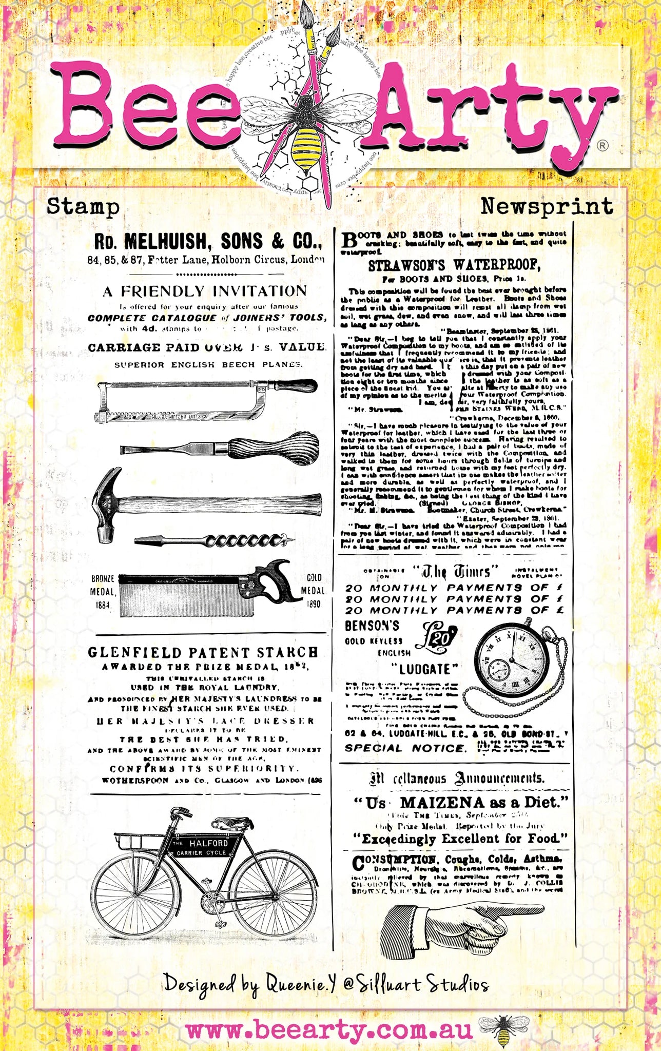 Bee Arty - Newsprint Acrylic Stamp - Timeless Grit