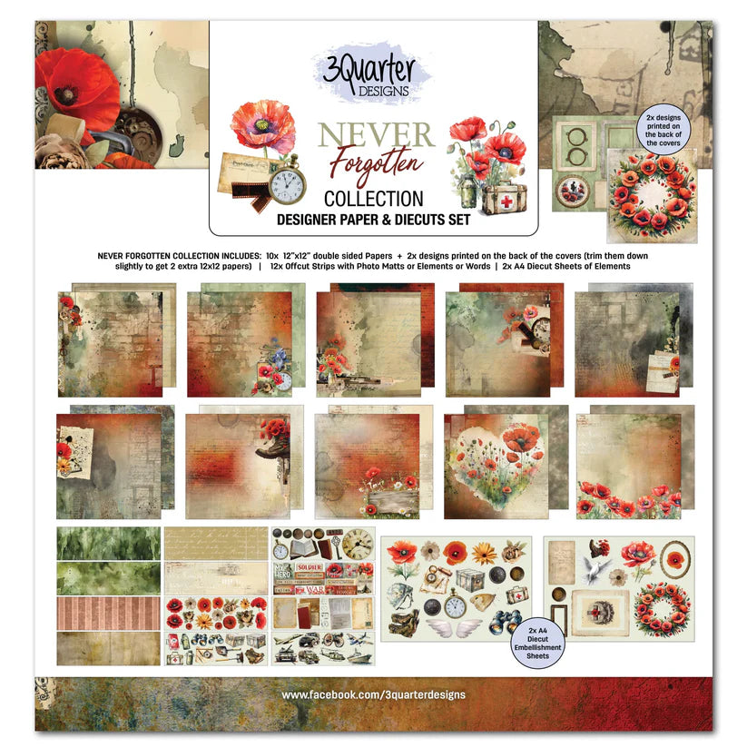 3 Quarter Designs -Never Forgotten Collection Designer Paper & Diecuts Set