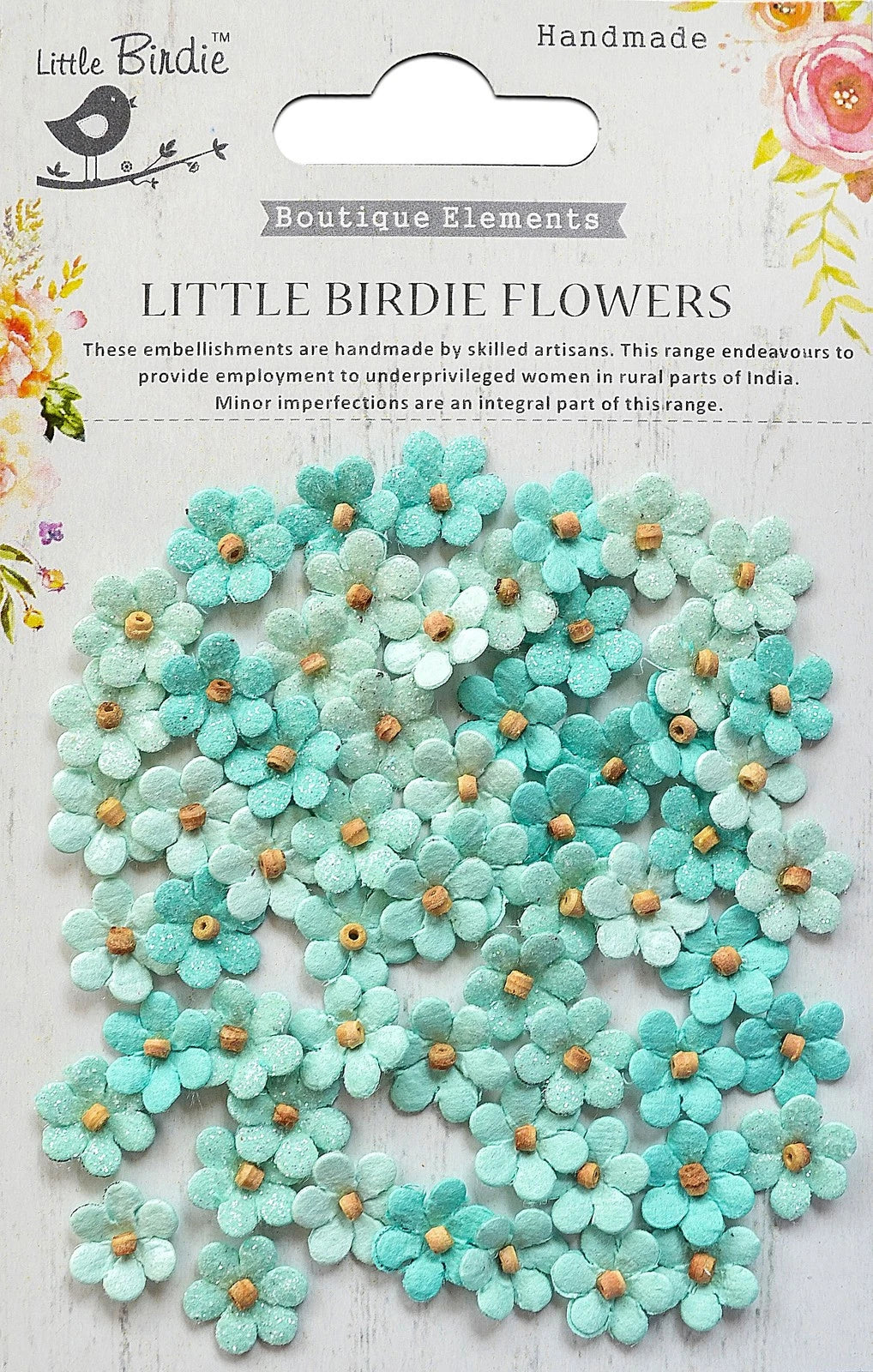 Little Birdie -Paper Flowers - Arctic Ice-Micro Beaded Petals