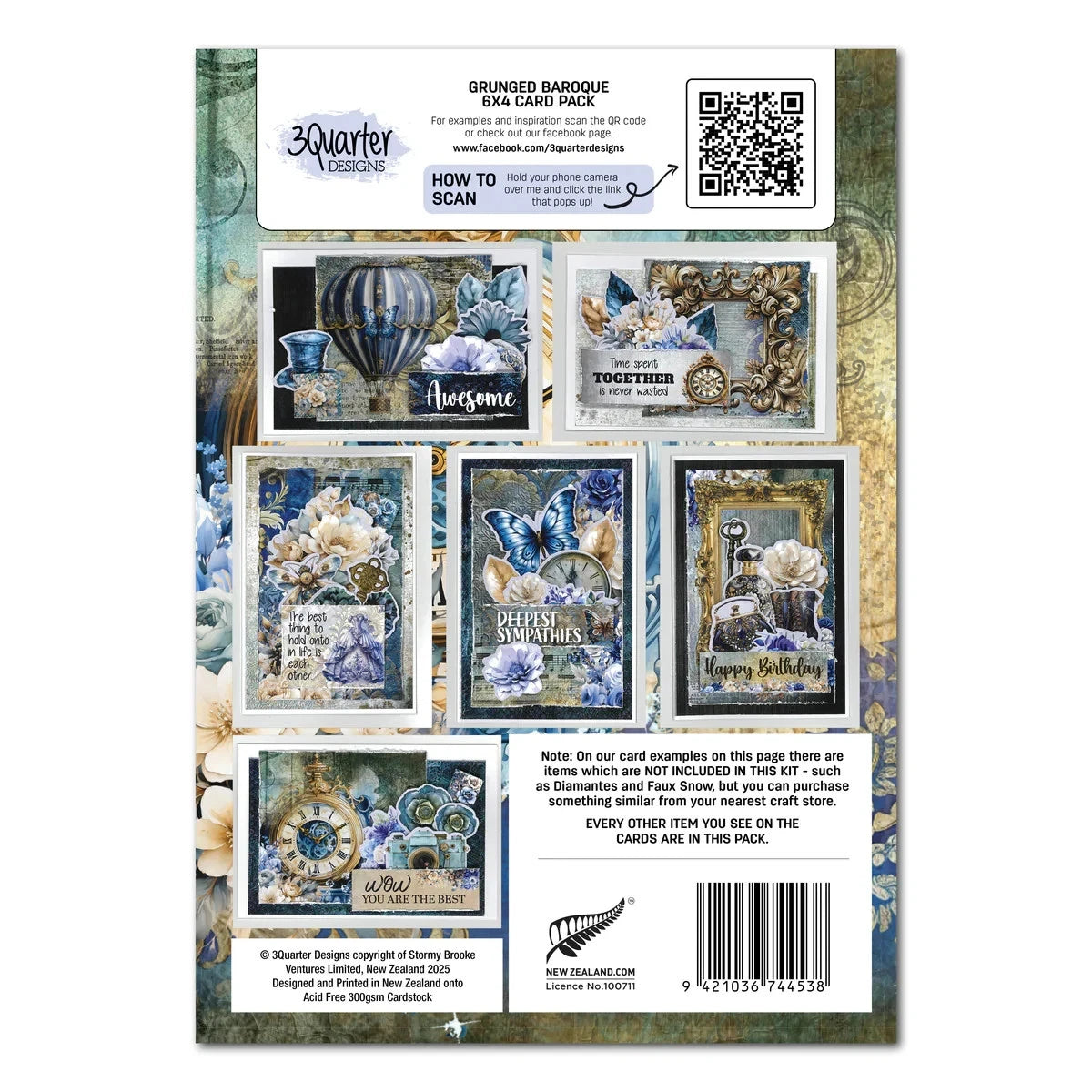 3 Quarter Designs - Grunged Baroque 6x4 Card Pack