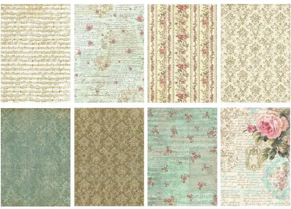 Stamperia - Rice Paper Backgrounds - Precious - 8 A6 Sheets