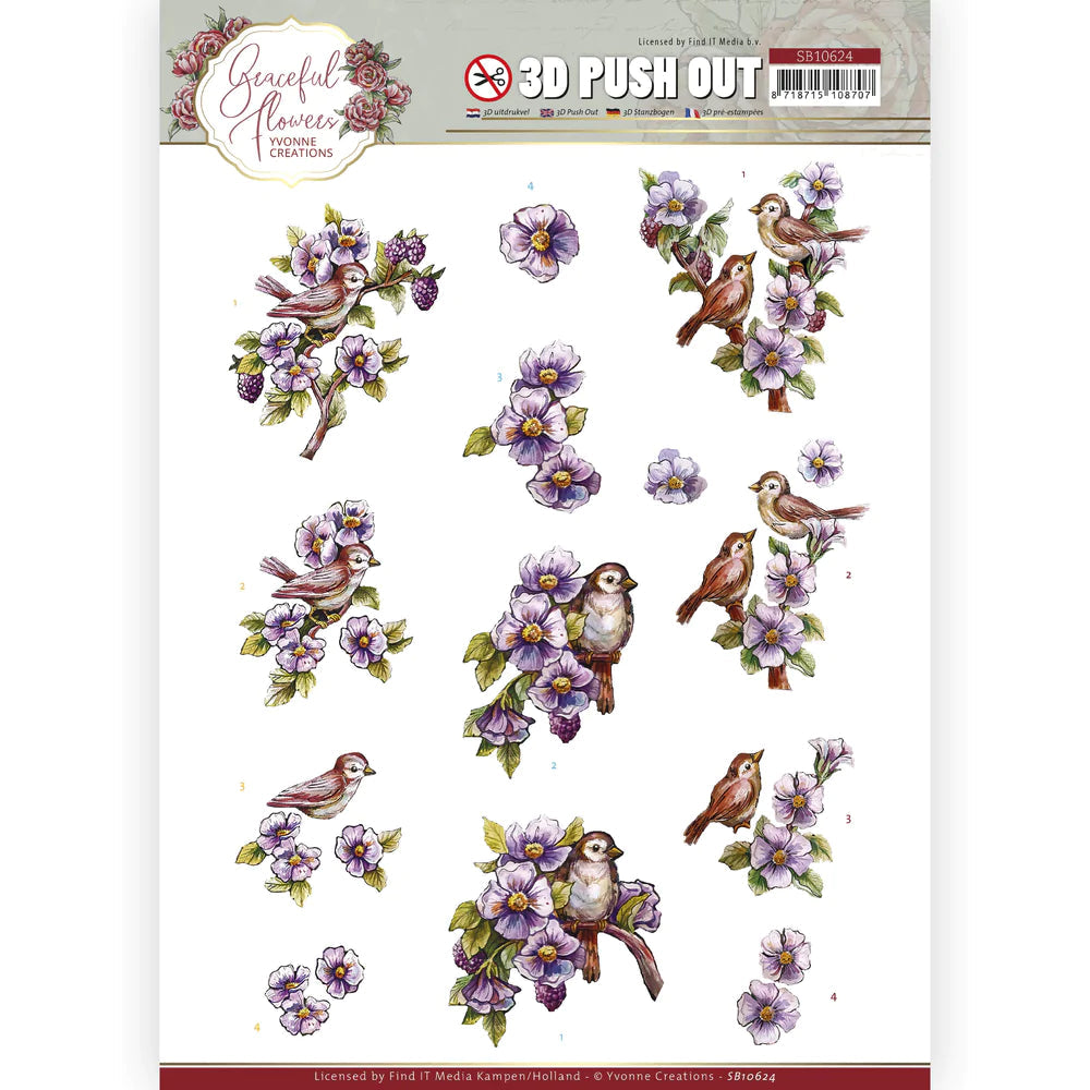 3D Push Out - Yvonne Creations -Graceful Flowers- Birds and Blackberries Arts & Crafts Couture Creations