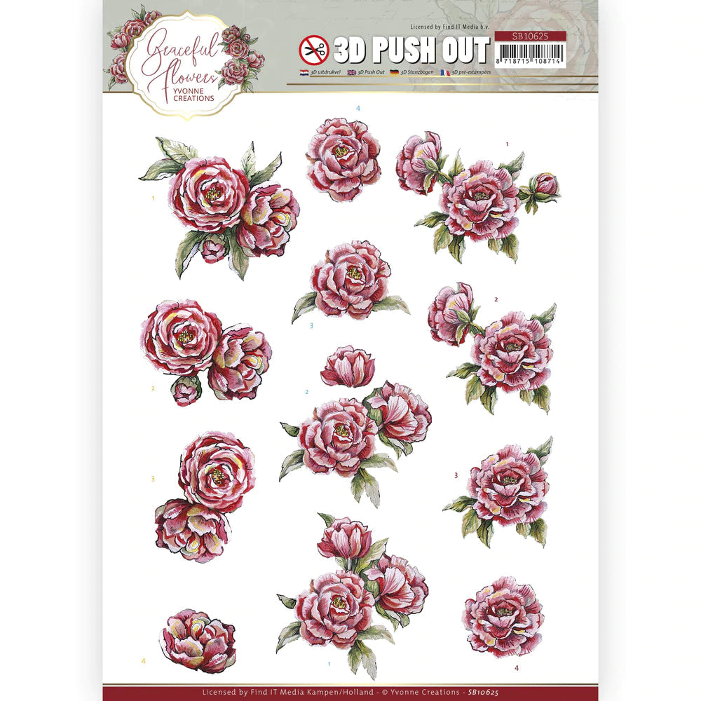 3D Push Out - Yvonne Creations - Graceful Flowers - Pink Roses Arts & Crafts Couture Creations
