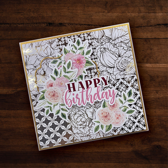 Paper Rose - Floral Card Fronts - Gold Foil 6'x6' Paper Collection