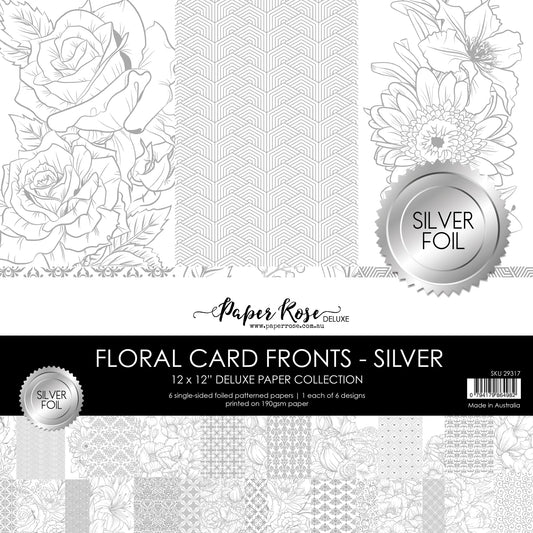 Paper Rose -  Floral card Fronts - 12'' x 12'' Silver Deluxe Collection