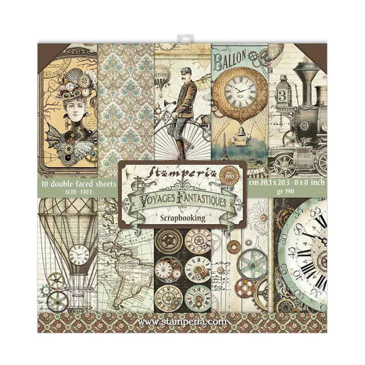 Stamperia -    8''x 8'' Double Sided Paper Pad - Voyages Fantastiques