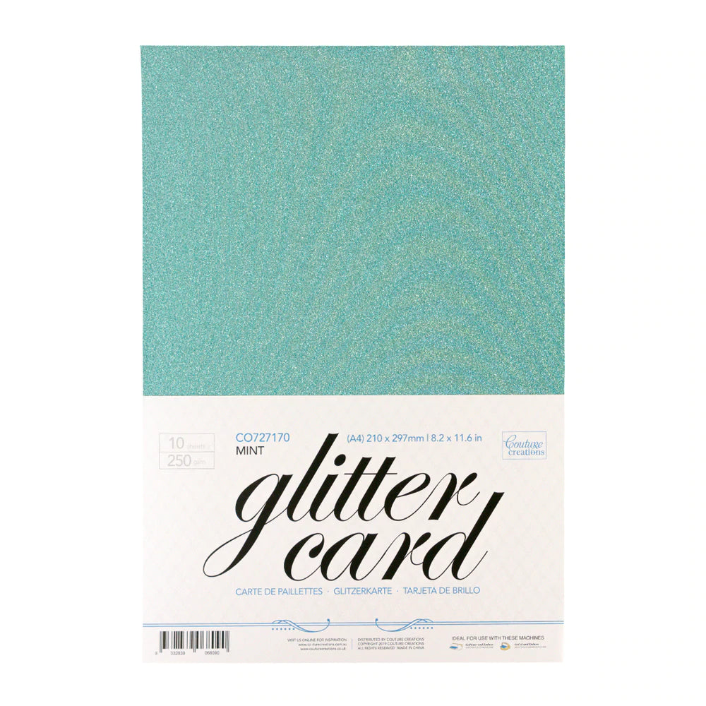 A4 Glitter Card 250gsm - Mint Arts & Crafts Couture Creations