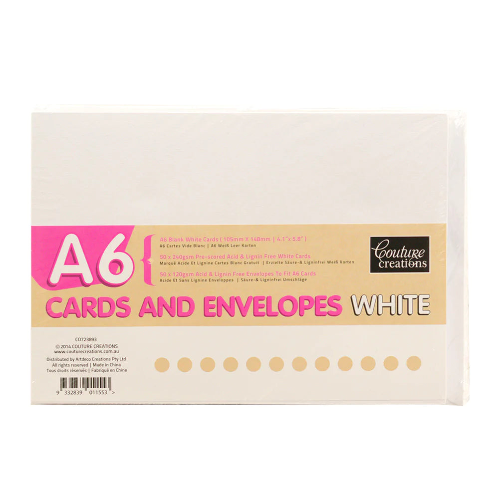 A6 Card and Envelope Set - White 50 CC