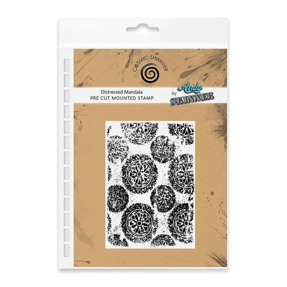Cosmic Shimmer - Andy Skinner & Pre Cut Mounted Stamp - & Distressed Mandala