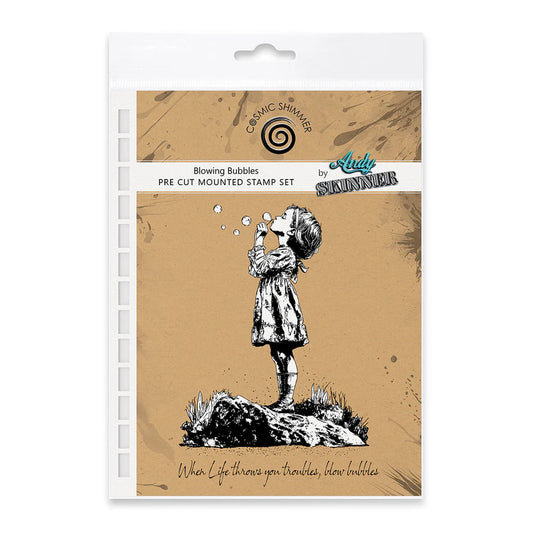 Cosmic Shimmer - Andy Skinner  Pre Cut Mounted Stamp - Blowing Bubbles