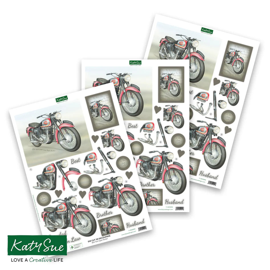 Katy Sue - Die Cut 3D decoupage - BSA Twin Super Rocker Motorbike