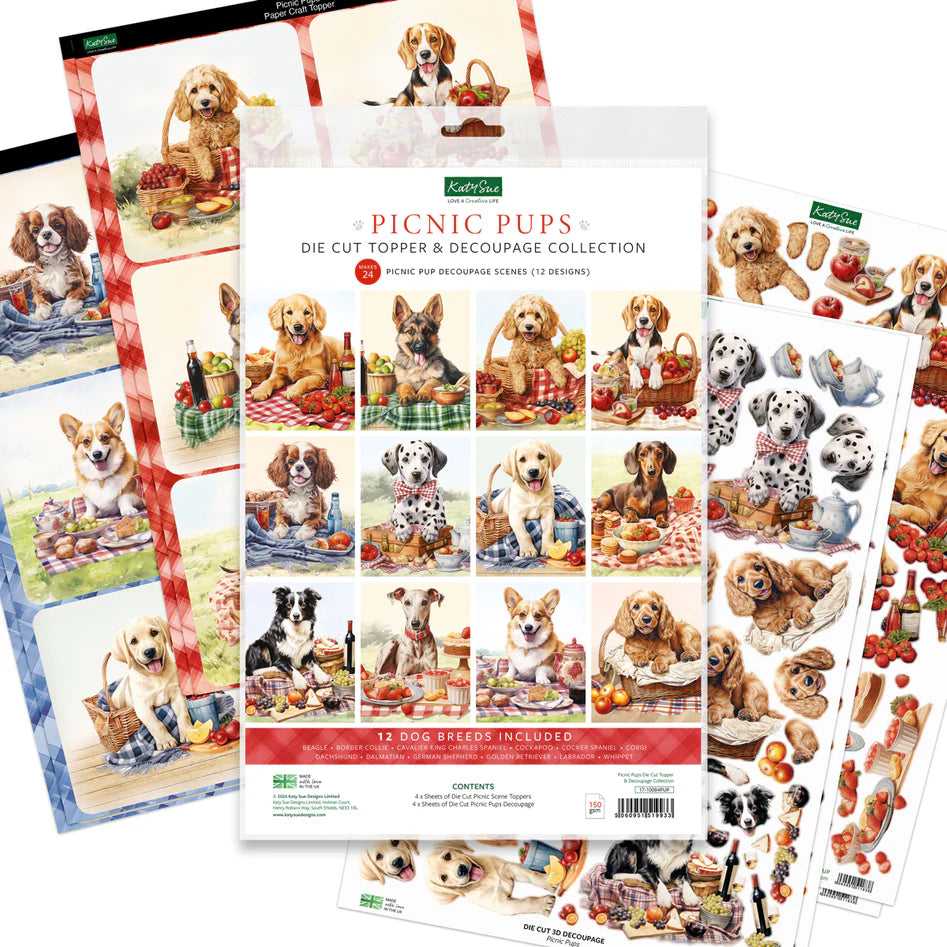 Katy Sue - Die Cut Topper & Decoupage Collection - Picnic Pups