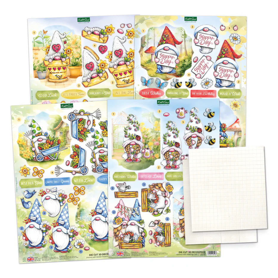 Katy Sue - Garden Gnomes -  3D Die Cut Decoupage (8 Designs)