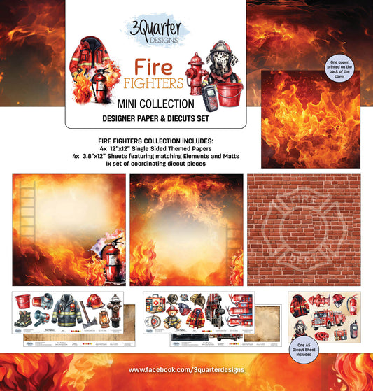 3 Quarter Designs - Fire Fighter Mini Collection Designer Paper & Diecuts Set & Tuck n Play Mini Set