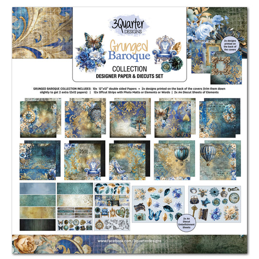 3 Quarter Designs -Grunged Baroque Collection Designer Paper & Diecuts Set